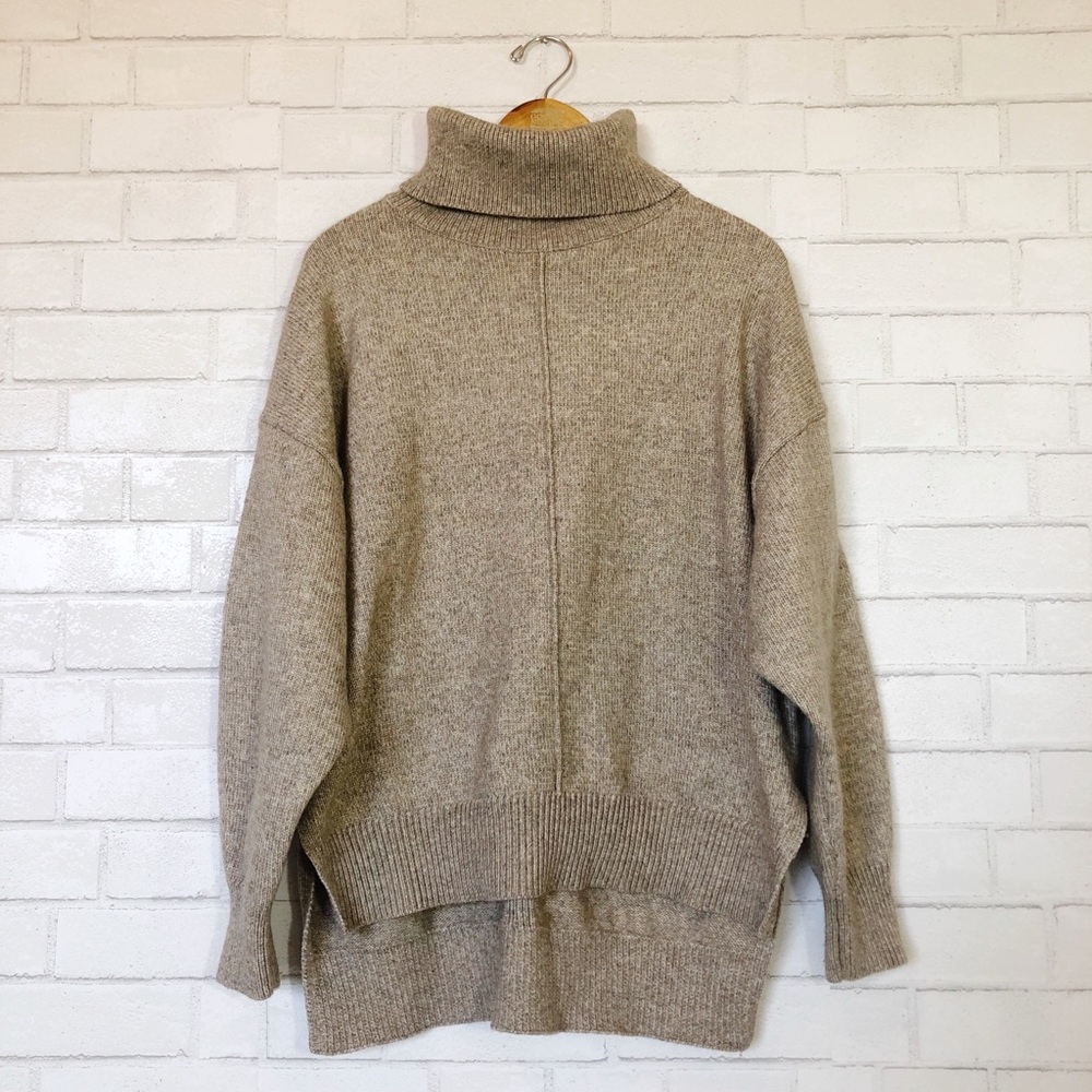 H&M Tan Soft Turtleneck Hi-Lo Oversized Sweater